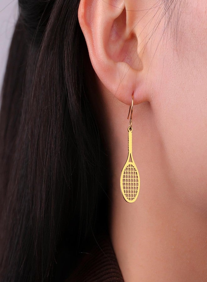 UNIFT Tennis Racket Earrings for Women Stainless Steel Cute Fashion Tennis Ball Racket Dangle Earrings Sports Jewelry for Gift Players lovers (gold) - Image 3