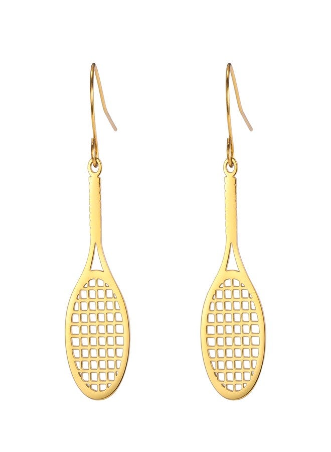 UNIFT Tennis Racket Earrings for Women Stainless Steel Cute Fashion Tennis Ball Racket Dangle Earrings Sports Jewelry for Gift Players lovers (gold) - Image 1