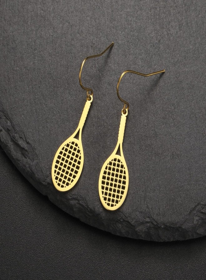 UNIFT Tennis Racket Earrings for Women Stainless Steel Cute Fashion Tennis Ball Racket Dangle Earrings Sports Jewelry for Gift Players lovers (gold) - Image 5