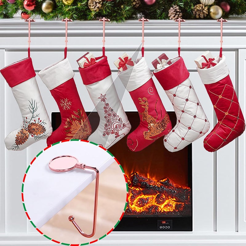 Komotu Christmas Stocking Holders for Mantle Upgrade Non-Slip Safety Mantel Hooks Hanger Grip Fireplace Hang Hook for Christmas Halloween Party Decoration(Rose Gold,6) - Image 2
