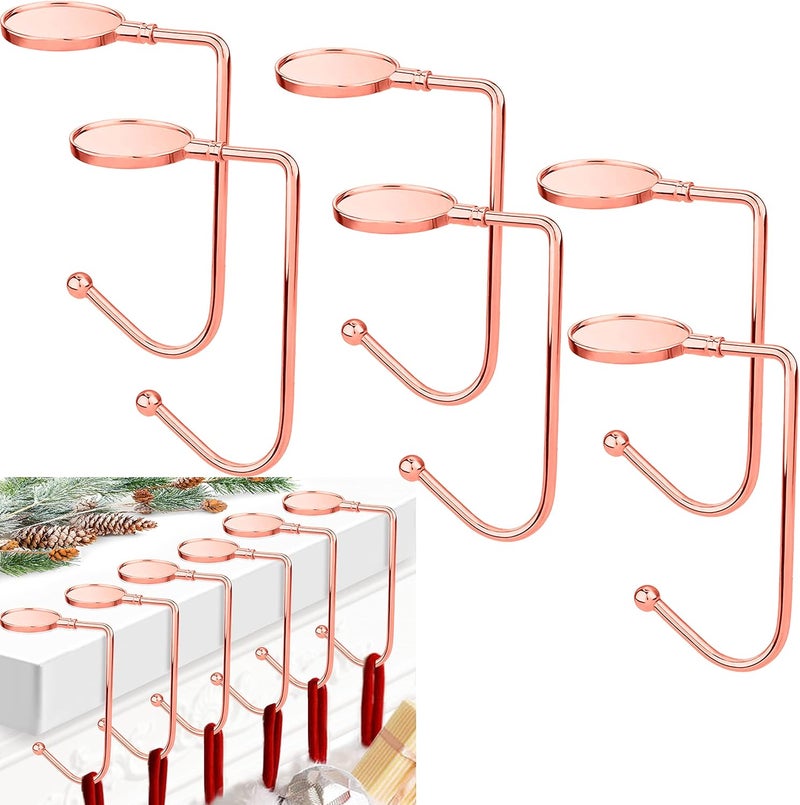 Komotu Christmas Stocking Holders for Mantle Upgrade Non-Slip Safety Mantel Hooks Hanger Grip Fireplace Hang Hook for Christmas Halloween Party Decoration(Rose Gold,6) - Image 1