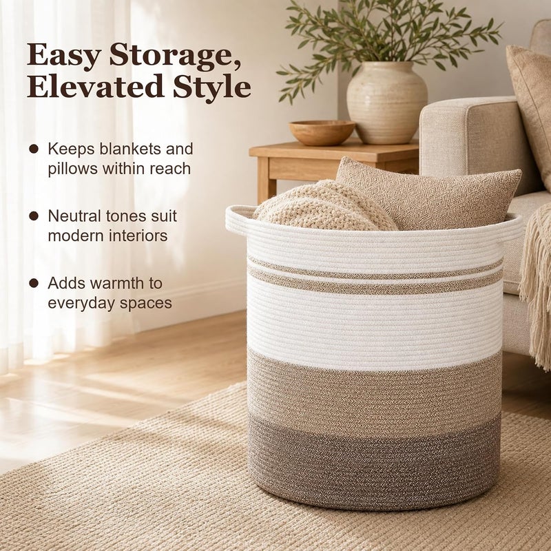 OIAHOMY 80L Laundry Baskets-Laundry Hamper,Storage Basket with Handles,Decorative Basket for Living room,Woven Storage Basket for Toys Bin,Pillows, Blankets,Clothes-20x18in-Gradient Yellow - Image 3