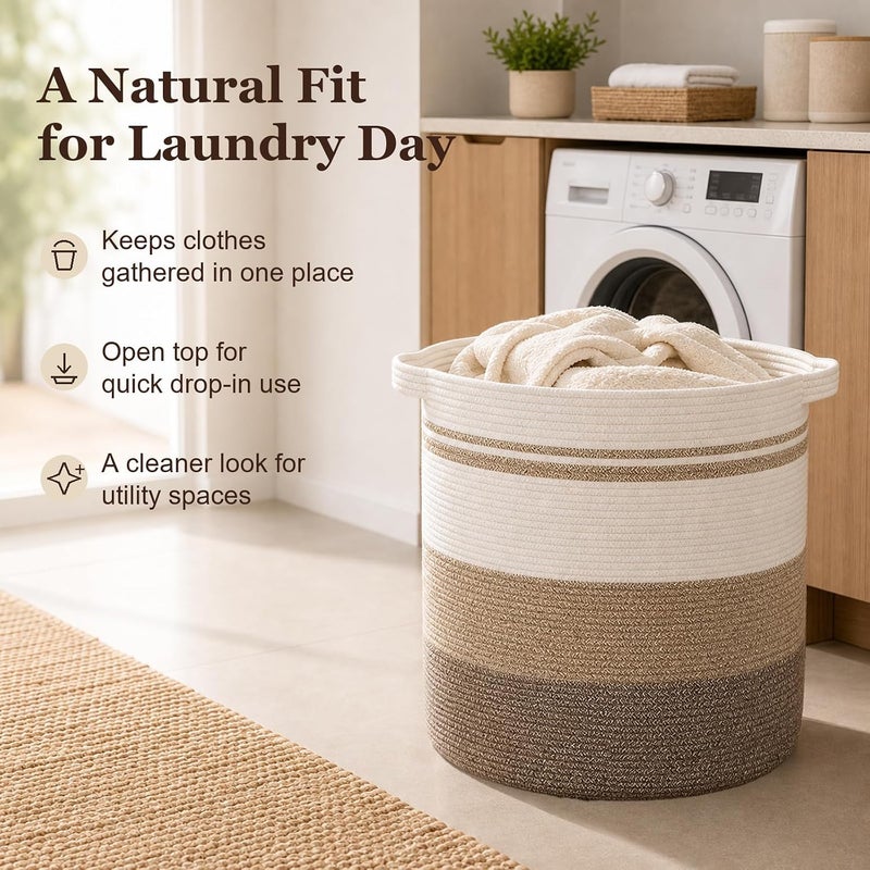 OIAHOMY 80L Laundry Baskets-Laundry Hamper,Storage Basket with Handles,Decorative Basket for Living room,Woven Storage Basket for Toys Bin,Pillows, Blankets,Clothes-20x18in-Gradient Yellow - Image 4