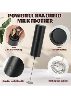 MIZAJIC Handheld Milk Frother Electric Battery Operated Foam Maker with Stainless Steel Whisk Mini Hand Mixer for Coffee Latte Cappuccino Hot Chocolate (Black)  - Image 2