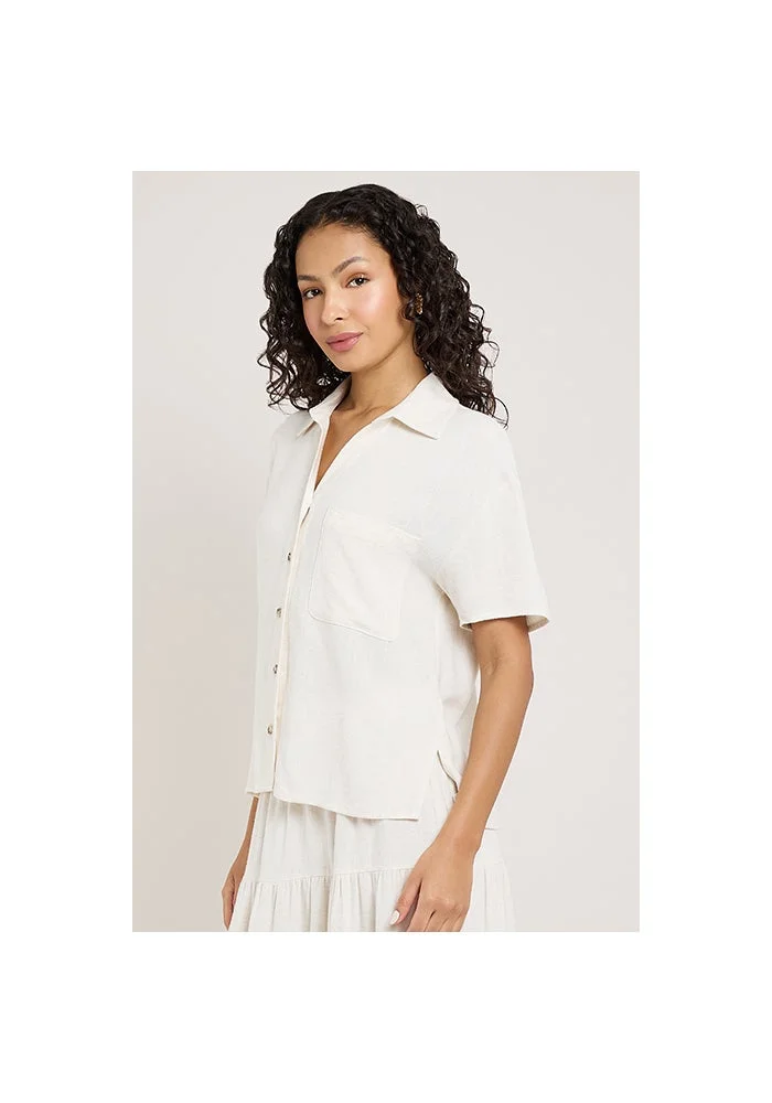 أر أند بي Textured Shirt with Spread Collar and Short 3/4 Sleeves