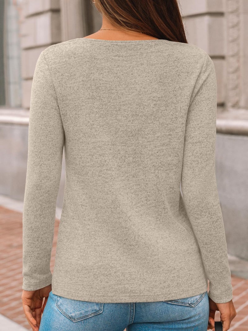 AUTOMET Womens Long Sleeve Top Fall Outfits V Neck Sweaters Button Shirts 2026 Lightweight Dressy Casual Business Tunic Blouses Trendy Cute Sweatshirt Winter Clothes Fashion Clothing Khaki M - Image 4