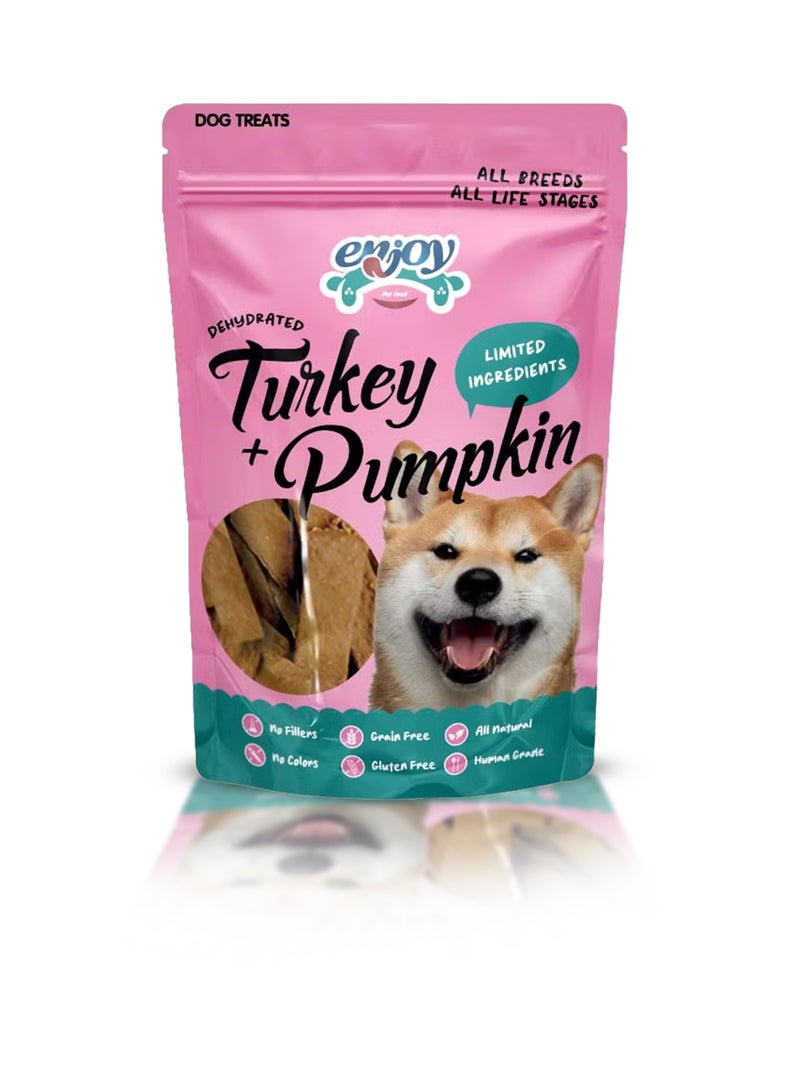 ENJOY Dog Treats - Enjoy 100% Natural Dehydrated Turkey + Pumpkin | Human-Grade, No Artificial Flavors, Colors, or Preservatives | Premium Treats for All Life Stages | 115g  - Image 1