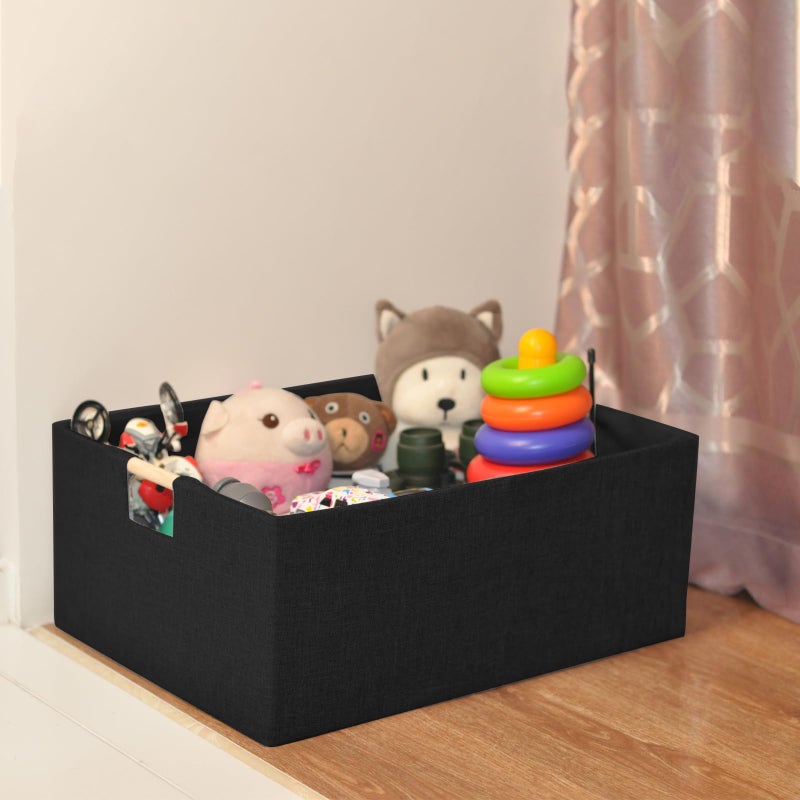 xianshengle Fabric Storage Basket for Shelves, Collapsible Storage Bins with wood Handles, Rectangle Closet Baskets, Wardrobe Organiser, for Sorting Clothes, Family Items (Black) (1) - Image 2