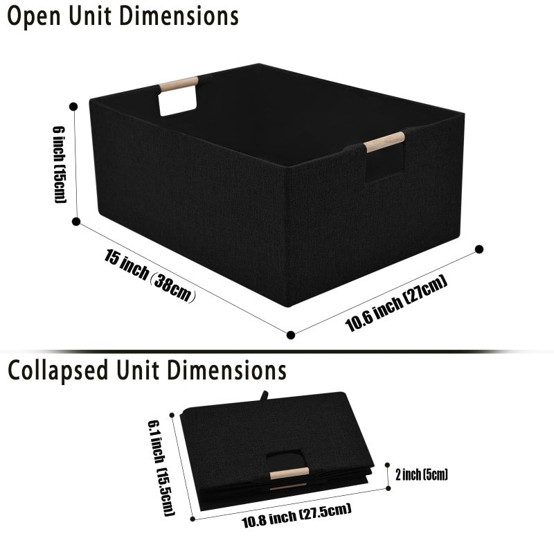 xianshengle Fabric Storage Basket for Shelves, Collapsible Storage Bins with wood Handles, Rectangle Closet Baskets, Wardrobe Organiser, for Sorting Clothes, Family Items (Black) (1) - Image 5