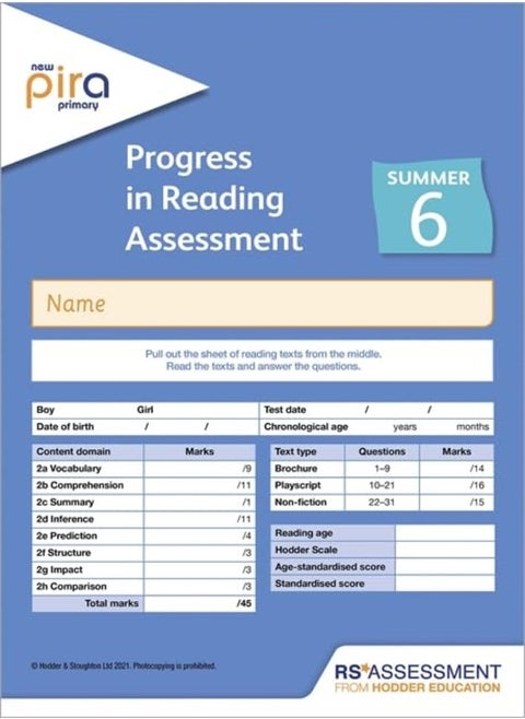 New Pira Test 6, Summer Pk10 (Progress In Reading Assessment)