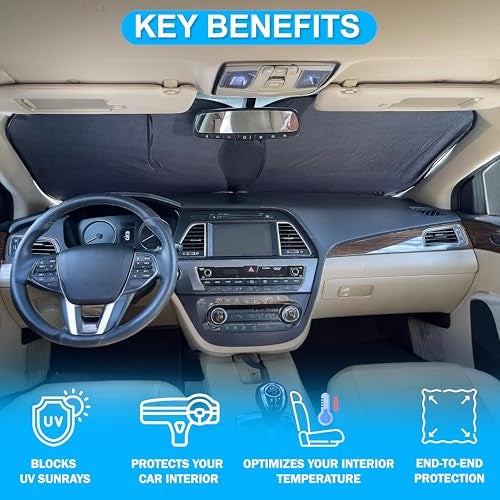 Autovir Car Windshield Sun Shade Foldable | Front Windshield Shade for Sun, Heat and UV Rays | Sunshade for Car Front Window and Interior Sun Protection | Medium (28 x 31 inches) - Image 2