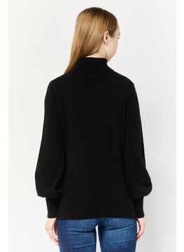 Harmont & Blaine Women High Neck Knitted Sweater, Black  - Image 3
