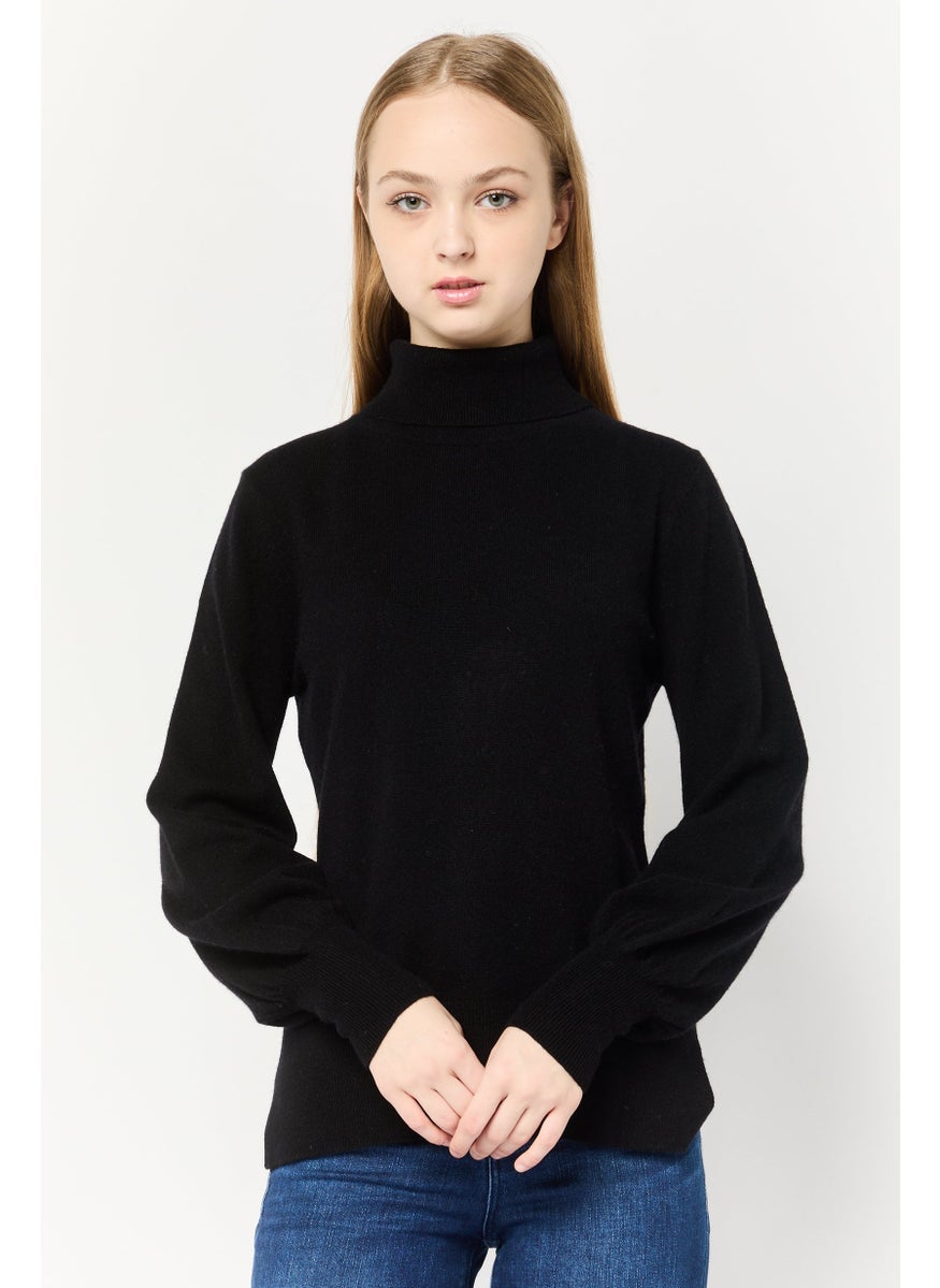 Harmont & Blaine Women High Neck Knitted Sweater, Black  - Image 1