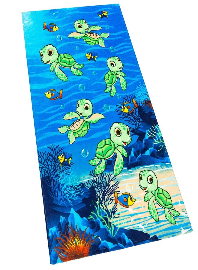 Softerry - Happy Little Turtles Beach Towel 28 x 51 inches (70 x 130cm) 100% Cotton Soft and Absorbent (1 Towel, Little Turtles) - Image 1