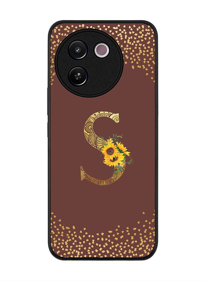 Stylizedd Rugged Black edge case for Vivo V30e, Slim fit Case Flexible TPU Gel Thin Cover - Custom Monogram Initial Letter Floral Pattern Alphabet - S (Brown ) - Image 1
