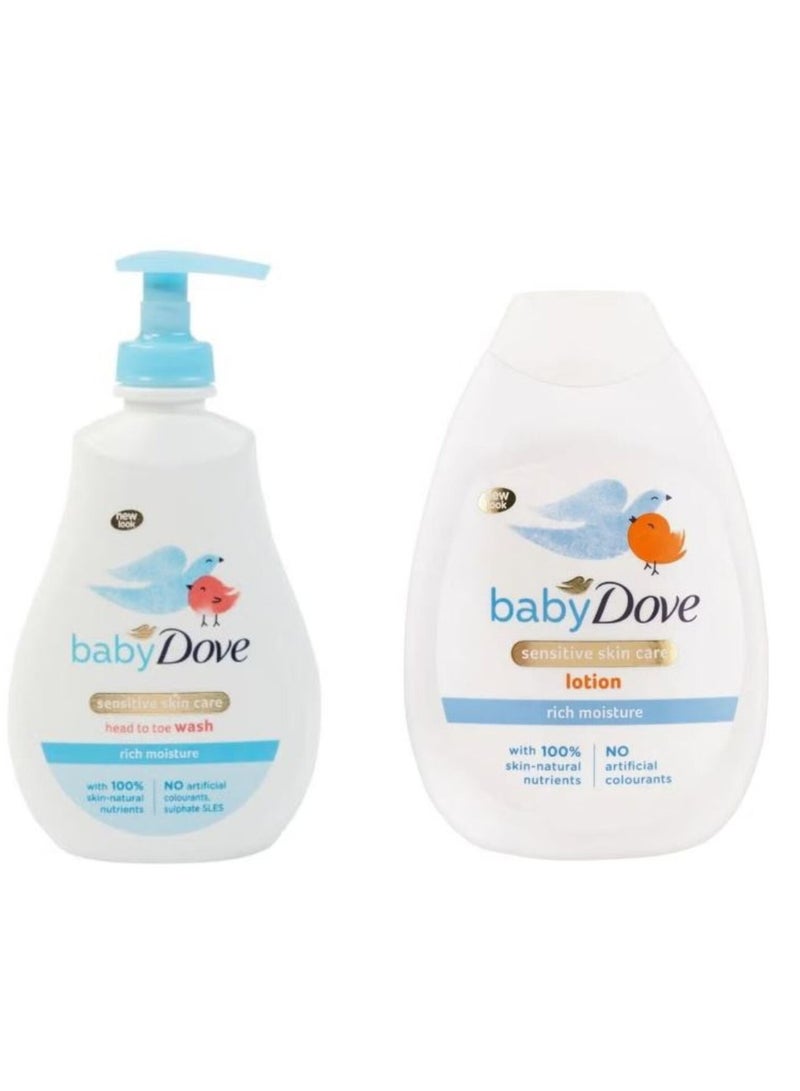 Dove Baby Dove Sensitive Skin Care Set - Head to Toe Wash & Lotion (Rich Moisture)