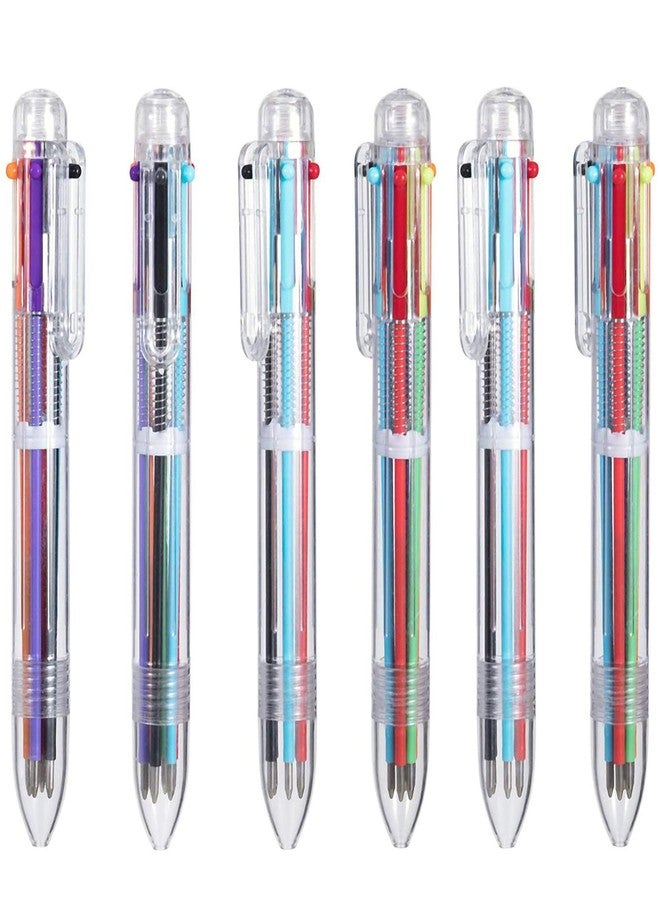 EEOYU 6 Pack Multicolor Pens 0.5mm 6-in-1 Retractable Ballpoint Pens 6 Colors Transparent Barrel Ballpoint Pen for Office School Supplies Students Children Gift - Image 1
