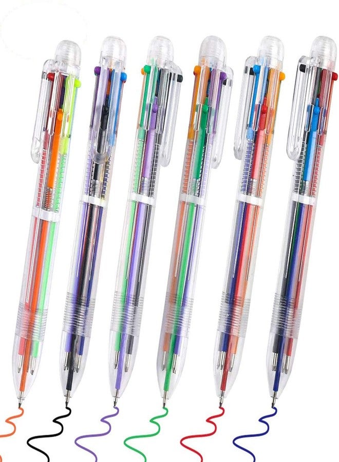 EEOYU 6 Pack Multicolor Pens 0.5mm 6-in-1 Retractable Ballpoint Pens 6 Colors Transparent Barrel Ballpoint Pen for Office School Supplies Students Children Gift - Image 5