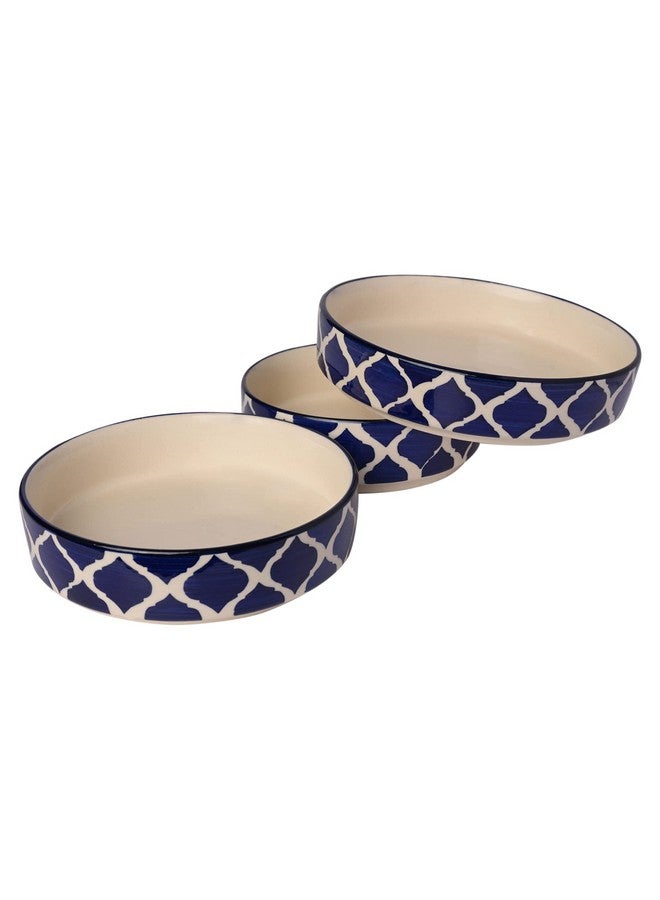 SG Shadowgreen - Ceramic Salad Tray/Bowl - Deep Dish Bowl - Salad Plate - Serving Snacks Tray - Set Of 3 (5.5 Inch, 6.5Inch, 7.5Inch) - 3 Snacks/Salad Bowls - Dark Blue Design - Image 1