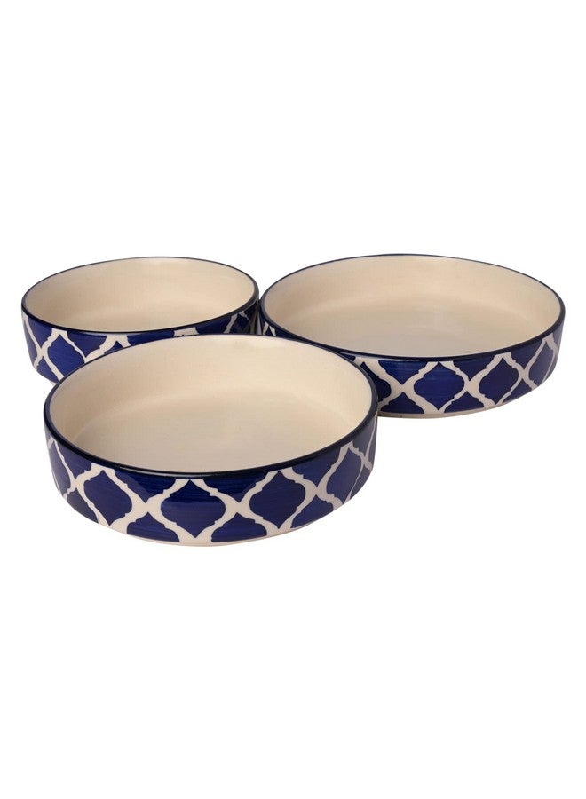 SG Shadowgreen - Ceramic Salad Tray/Bowl - Deep Dish Bowl - Salad Plate - Serving Snacks Tray - Set Of 3 (5.5 Inch, 6.5Inch, 7.5Inch) - 3 Snacks/Salad Bowls - Dark Blue Design - Image 4
