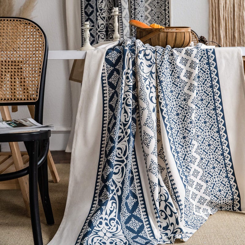 VOGOL Country Strip Printed Curtains, Bohemian Style Privacy Window Treatment with Rod Pocket for Living Room Boy's Bedroom, 1 Panel 59 x 79 Inches, Navy Blue & Beige - Image 5
