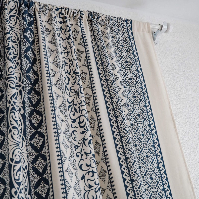 VOGOL Country Strip Printed Curtains, Bohemian Style Privacy Window Treatment with Rod Pocket for Living Room Boy's Bedroom, 1 Panel 59 x 79 Inches, Navy Blue & Beige - Image 4