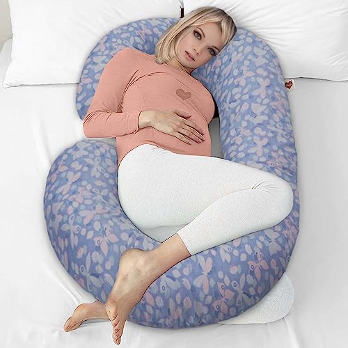 COOZLY C Shaped Pregnancy Pillow | Maternity Pillow|100% Cotton Removable Covers | Premium PregnoCare Fibres | Pregnancy Sleeping Pillow (Blue Butterfly) - Image 2