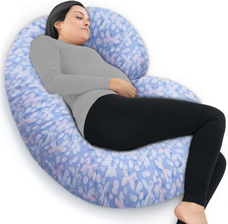 COOZLY C Shaped Pregnancy Pillow | Maternity Pillow|100% Cotton Removable Covers | Premium PregnoCare Fibres | Pregnancy Sleeping Pillow (Blue Butterfly) - Image 4