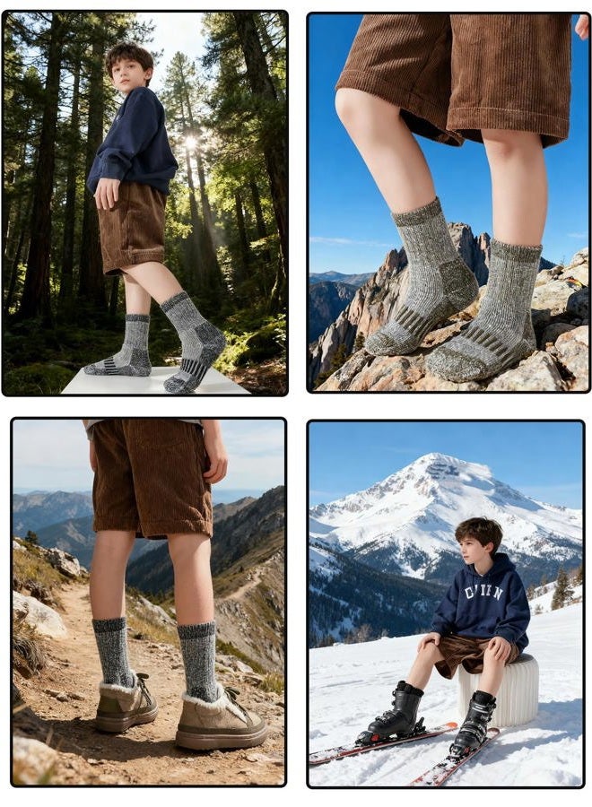 Santgoo Kids Merino Wool Hiking Socks 3 Pairs,Thermal Crew Socks for Boys & Girls,Thick Warm Cushioned Sole 4-10 Years, Black 3 Pairs, 8-10 Years - Image 2