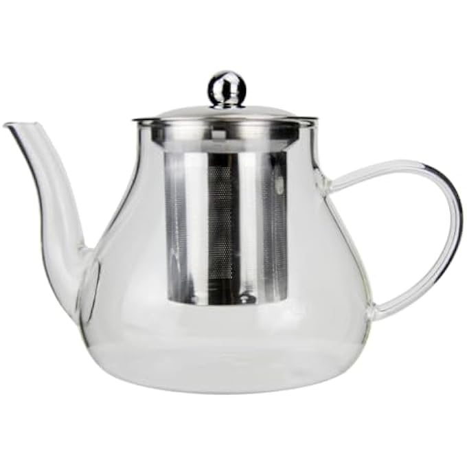 ريحني صانع شاي متين، غير قابل للكسر، سريع التحضير، مع فلتر ستانلس ستانلس قابل لإعادة الاستخدام بمخروط قابل لإعادة الاستخدام 6 أكواب وزجاج بوروسيليكات مقاوم للحرارة سميك 800 مل