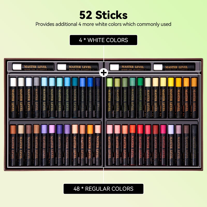 LIGHTWISH Professional Oil Pastels, 48 Vibrant Colors Plus 4 White, Set of 52, Creamy and Pigmented Artist Soft Oil Pastels for Blending, Layering & Shading - Image 3