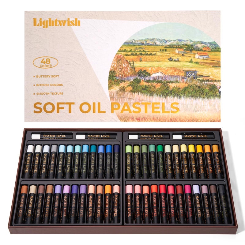 LIGHTWISH Professional Oil Pastels, 48 Vibrant Colors Plus 4 White, Set of 52, Creamy and Pigmented Artist Soft Oil Pastels for Blending, Layering & Shading - Image 1