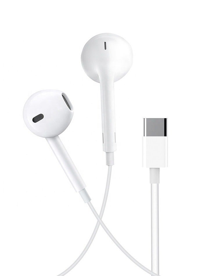 باور بلس سماعات أذن مع سماعات أذن سلكية USB C مع ميكروفون وتحكم في مستوى الصوت، سماعات داخل الأذن لهاتف iPhone 15 Pro Max وiPad Pro/Air وSamsung (أبيض) - Image 1
