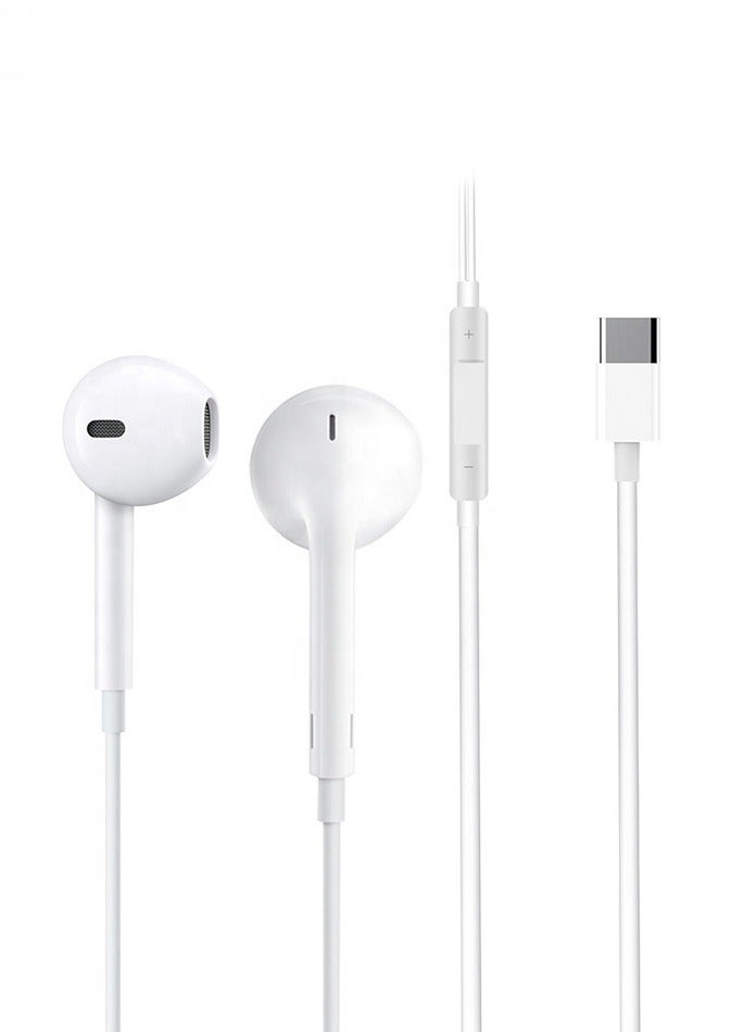 باور بلس سماعات أذن مع سماعات أذن سلكية USB C مع ميكروفون وتحكم في مستوى الصوت، سماعات داخل الأذن لهاتف iPhone 15 Pro Max وiPad Pro/Air وSamsung (أبيض) - Image 2