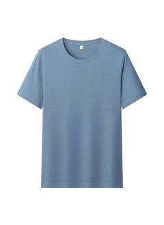 Pure Cotton Short Sleeve T-Shirt round Neck Unisex Summer Basic Solid Color Large Size Inner Wear Top Multiple Colors Available D07 [fog blue]]