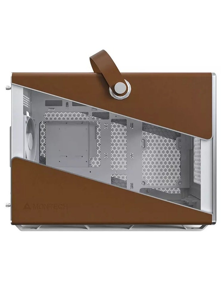 MONTECH - Heritage PRO Micro-ATX / Mini-ITX Case - Portable Made Easy, Big Performance in a Compact Size, Eco-Leather Finish, Customizable Power Placement, Magnetic Dust Filter, Includes 4 GF120mm Fans, Headphone Holder, 480x235x368mm, 5 PCIe Slots, 170mm CPU Cooler, 400mm GPU, 165mm PSU (ATX/SFX), USB 3.0 x2, Type-C (20G), Radiator Support up to 360mm | White - Image 1