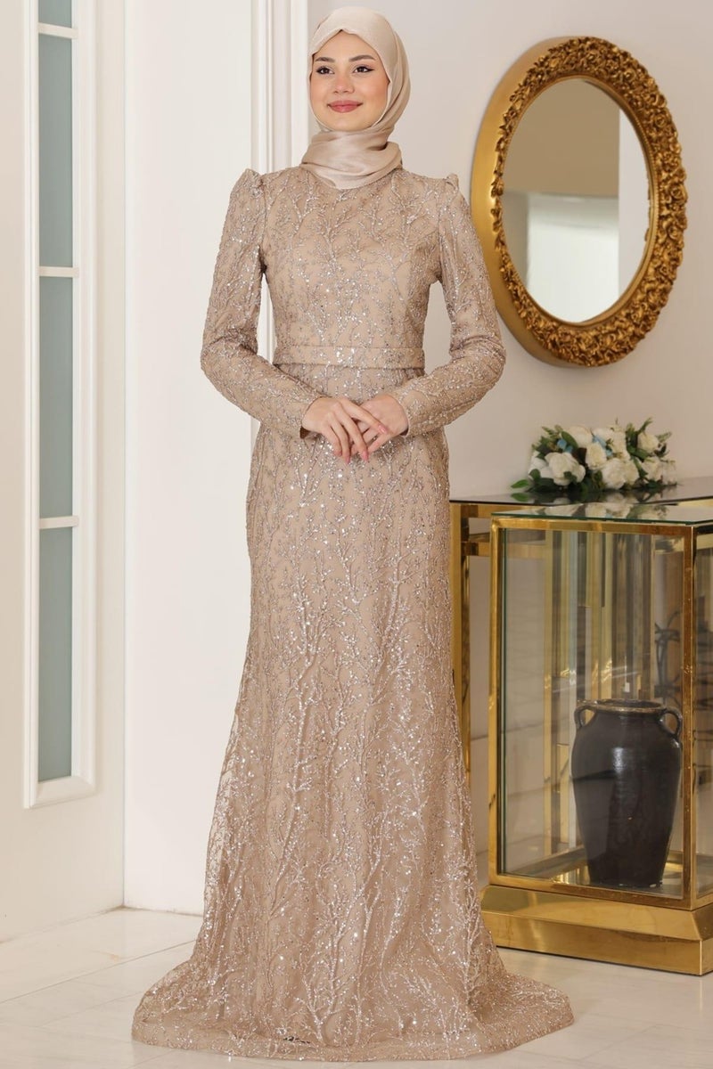 Esilanur Tuana Hijab Evening Dress Gold  - Image 2
