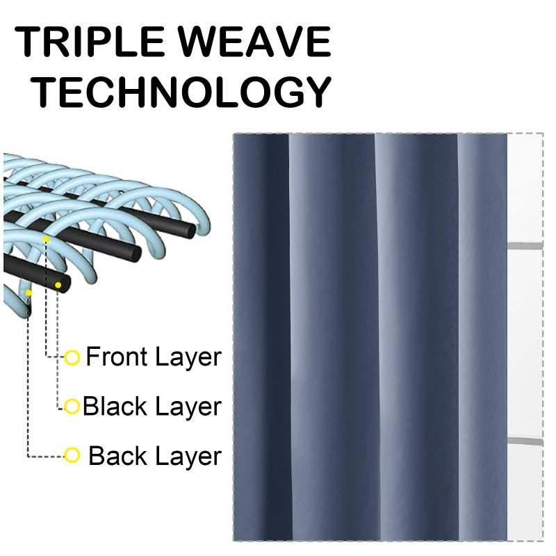 OVZME Denim Blue Blackout Curtains for Bedroom 63 Inch Length 2 Panels, Protect Privacy Thermal Insulated Curtains for Bedroom, Dual Rod Pocket Window Treatments Blackout Drapes, 2x40Wx63L Inches - Image 3