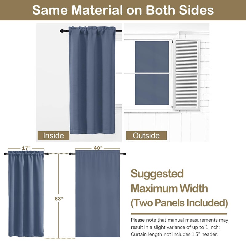 OVZME Denim Blue Blackout Curtains for Bedroom 63 Inch Length 2 Panels, Protect Privacy Thermal Insulated Curtains for Bedroom, Dual Rod Pocket Window Treatments Blackout Drapes, 2x40Wx63L Inches - Image 2