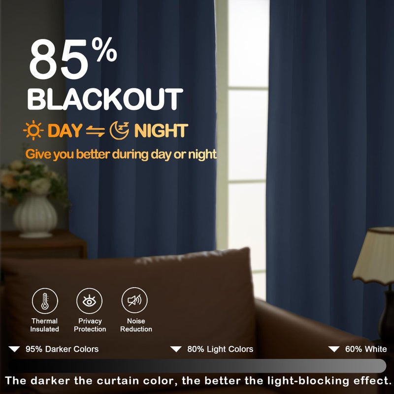 OVZME Denim Blue Blackout Curtains for Bedroom 63 Inch Length 2 Panels, Protect Privacy Thermal Insulated Curtains for Bedroom, Dual Rod Pocket Window Treatments Blackout Drapes, 2x40Wx63L Inches - Image 5