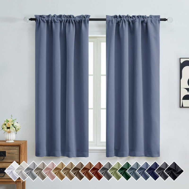 OVZME Denim Blue Blackout Curtains for Bedroom 63 Inch Length 2 Panels, Protect Privacy Thermal Insulated Curtains for Bedroom, Dual Rod Pocket Window Treatments Blackout Drapes, 2x40Wx63L Inches - Image 1
