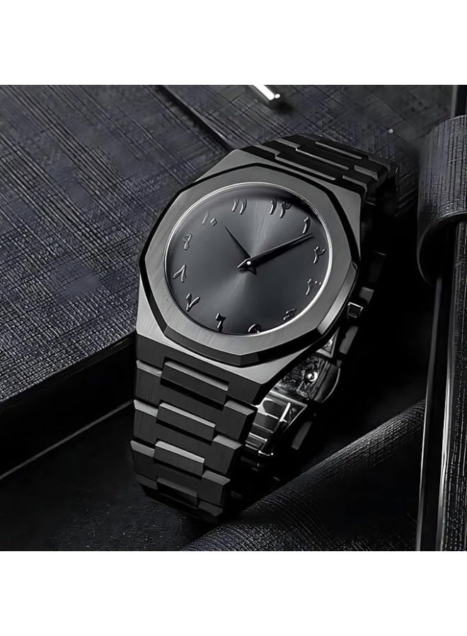 AURA Stylish unisex watch in matte black with a simple and modern design - equipped with clear Arabic numerals that combine authenticity and modernity - ideal for everyday use or as a luxurious gift - Image 3