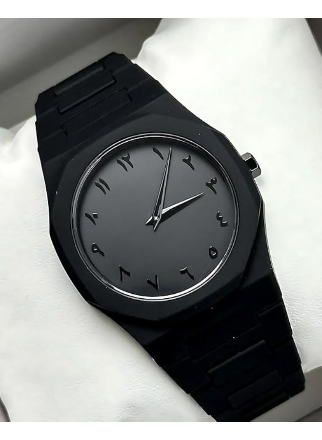 AURA Stylish unisex watch in matte black with a simple and modern design - equipped with clear Arabic numerals that combine authenticity and modernity - ideal for everyday use or as a luxurious gift - Image 4