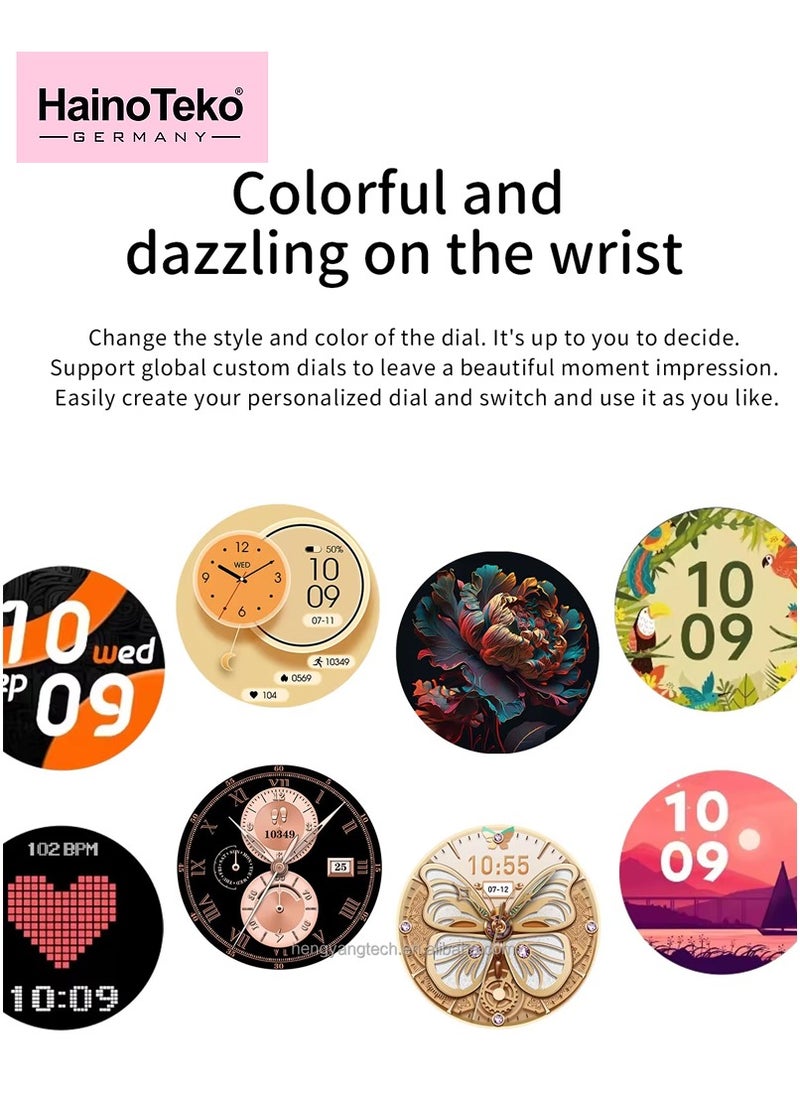 Haino Teko - HainoTeko-5 Super Slim Smart Watch Round Shape AMOLED Display With Waterproof AI Voice Assistance and 3 Pair Straps For Ladies Gold - Image 1