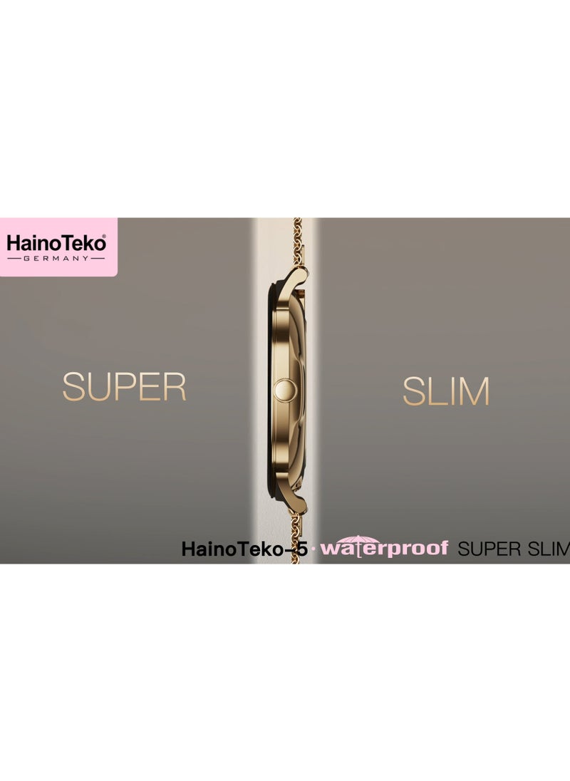Haino Teko - HainoTeko-5 Super Slim Smart Watch Round Shape AMOLED Display With Waterproof AI Voice Assistance and 3 Pair Straps For Ladies Gold - Image 1