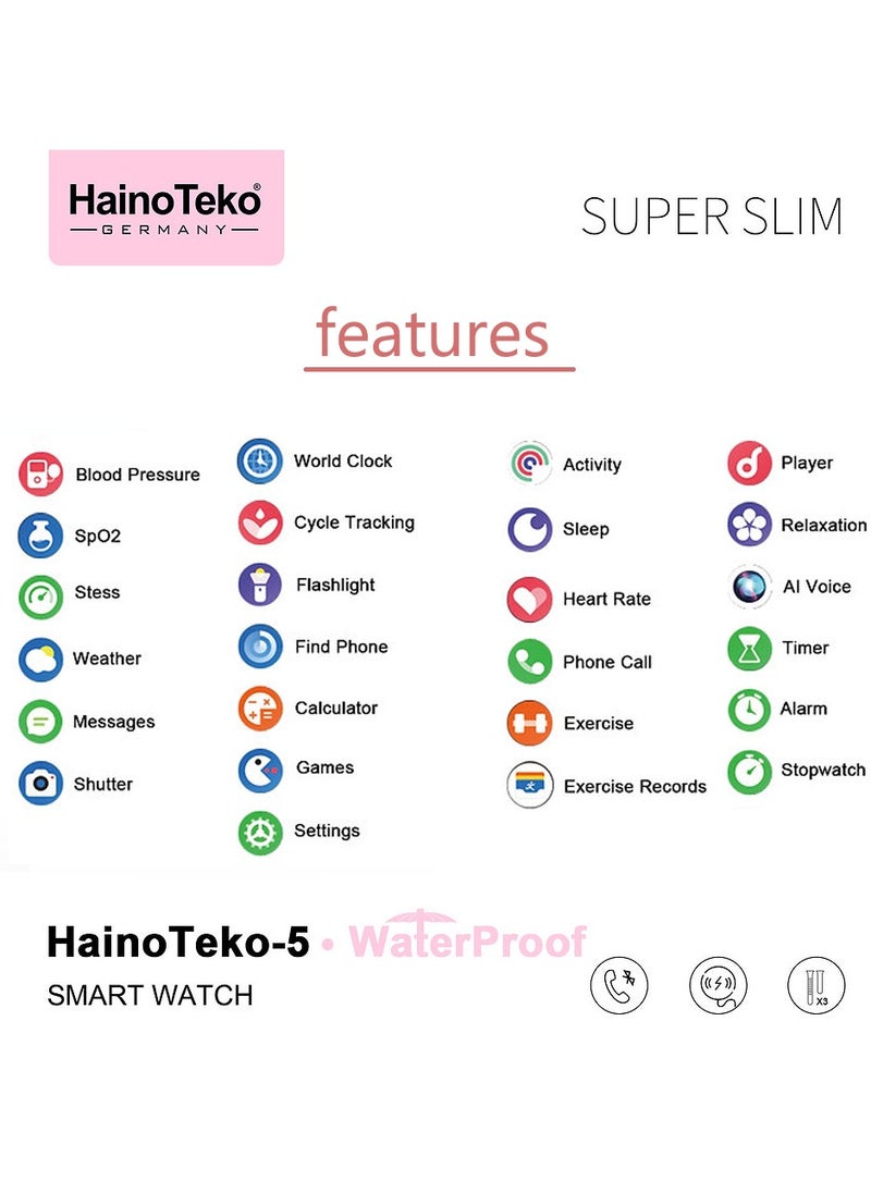 Haino Teko - HainoTeko-5 Super Slim Smart Watch Round Shape AMOLED Display With Waterproof AI Voice Assistance and 3 Pair Straps For Ladies Gold - Image 1