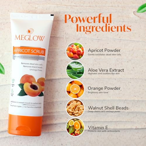 Meglow Apricot Scrub 70g | Gentle Exfoliation for Smooth, Radiant Skin | Deep Cleansing with Apricot & Walnut | Hydrating & Nourishing with Aloe Vera & Vitamin E - Pack of 3 - Image 2