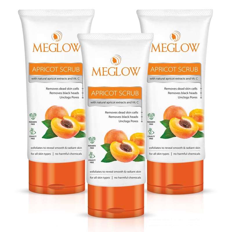 Meglow Apricot Scrub 70g | Gentle Exfoliation for Smooth, Radiant Skin | Deep Cleansing with Apricot & Walnut | Hydrating & Nourishing with Aloe Vera & Vitamin E - Pack of 3 - Image 1