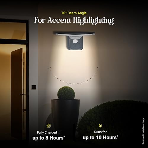 Dylect® Eco Solar Wall Light Outdoor Home, Solar Home Décor Light for Garden, Terrace, Patio, Upto 10Hr Runtime with Wireless Remote | IP64 Waterproof (Cool White) - Image 5