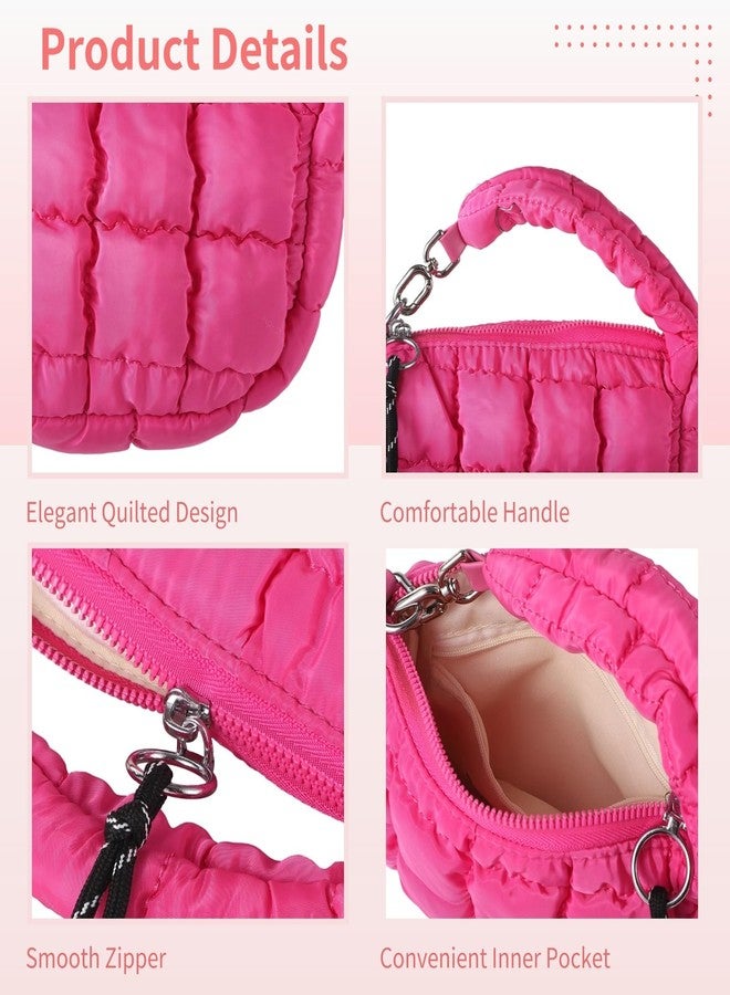 Homaisson Mini Quilted Wristlet Purse for Women, Mini Puffer Bag, Chic Nylon Cloud Tote with Quilted Design, Small Stylish Handbag in Magenta - Image 3